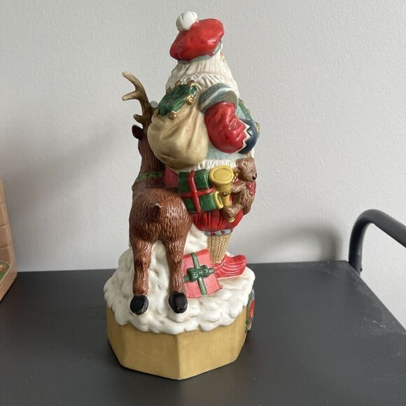 Christmas Santa Claus Music Box Ole St Nicholas Reindeer Ceramic Figurine Decor - Picture 7 of 9